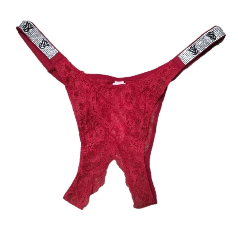 Victoria's Secret Bombshell Shine Strap Brazilian Crotchless Panty Medium
